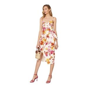 Great Jones Floral White and‎ Pink Midi Dress Small